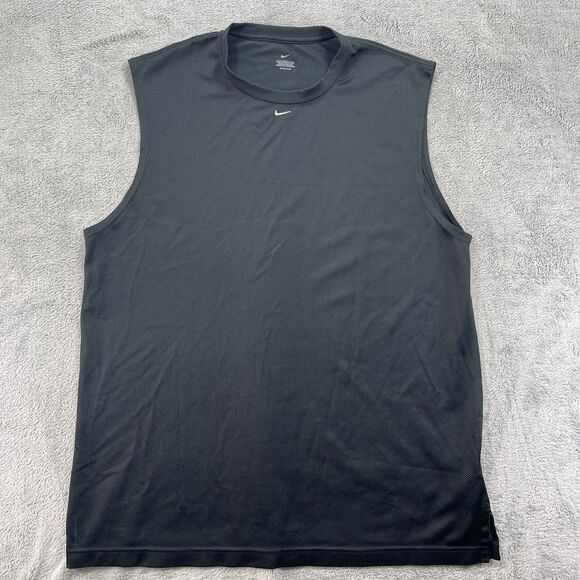 Vintage Nike Dri Fit Mesh Tank Top Mens Large Black Swoosh Logo Workout Athletic - Picture 1 of 10